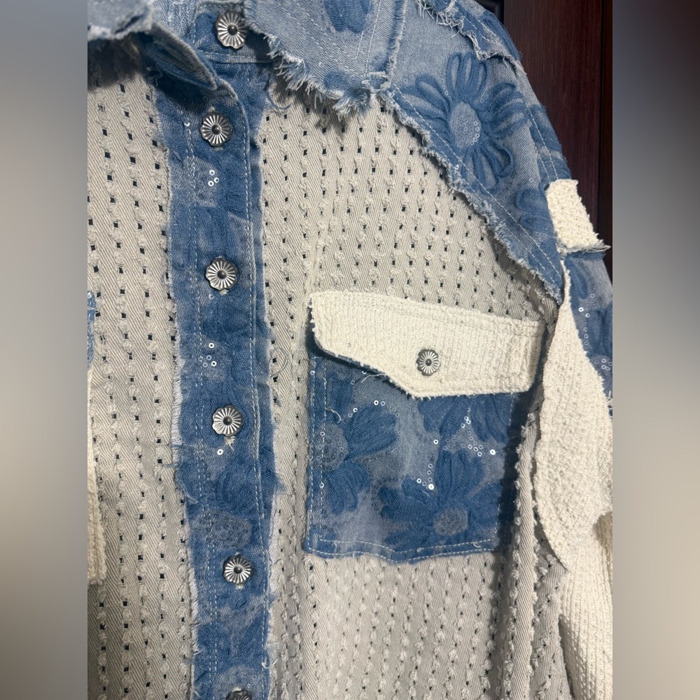 NWOT POL Textured Flower and Knit Jacket in Double Latte Multi - Picture 4 of 16